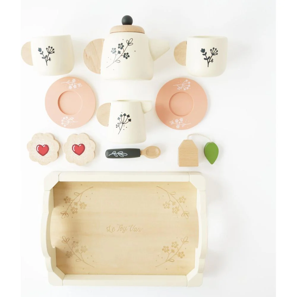 12 Piece Wooden Tea Set & Tray - Image 2