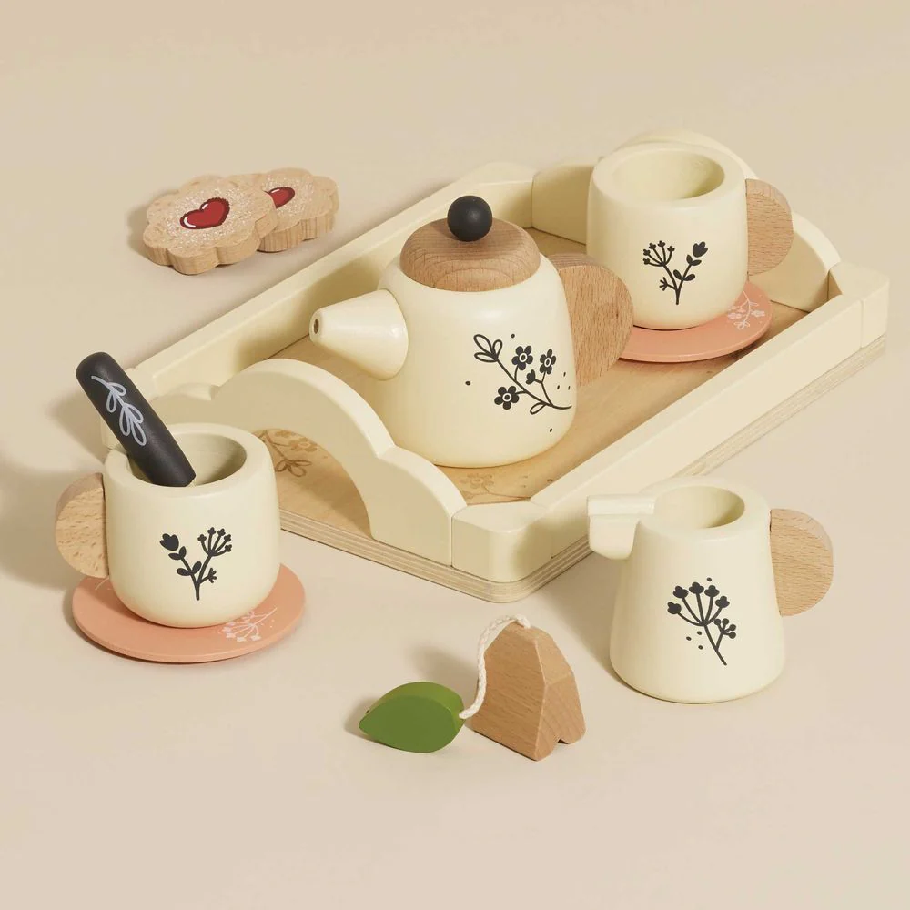 12 Piece Wooden Tea Set & Tray - Image 3