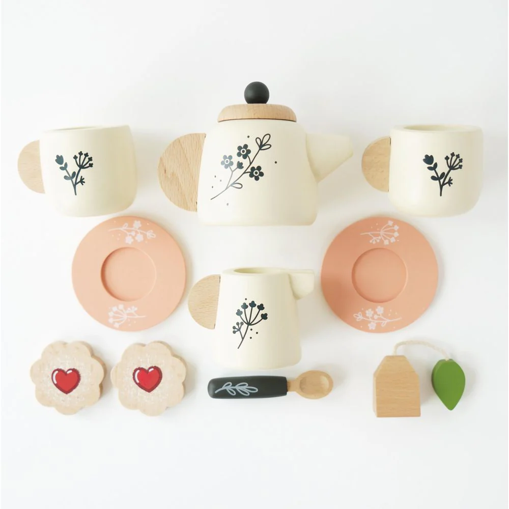 12 Piece Wooden Tea Set & Tray - Image 4