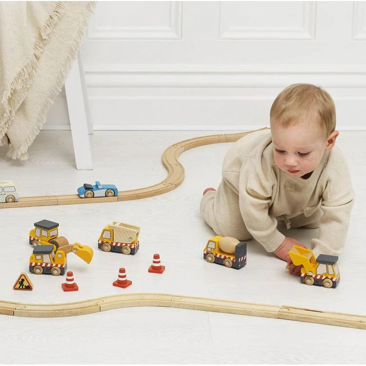 7 Piece Wood Construction Toy Cars, Trucks & Diggers Set - Image 2
