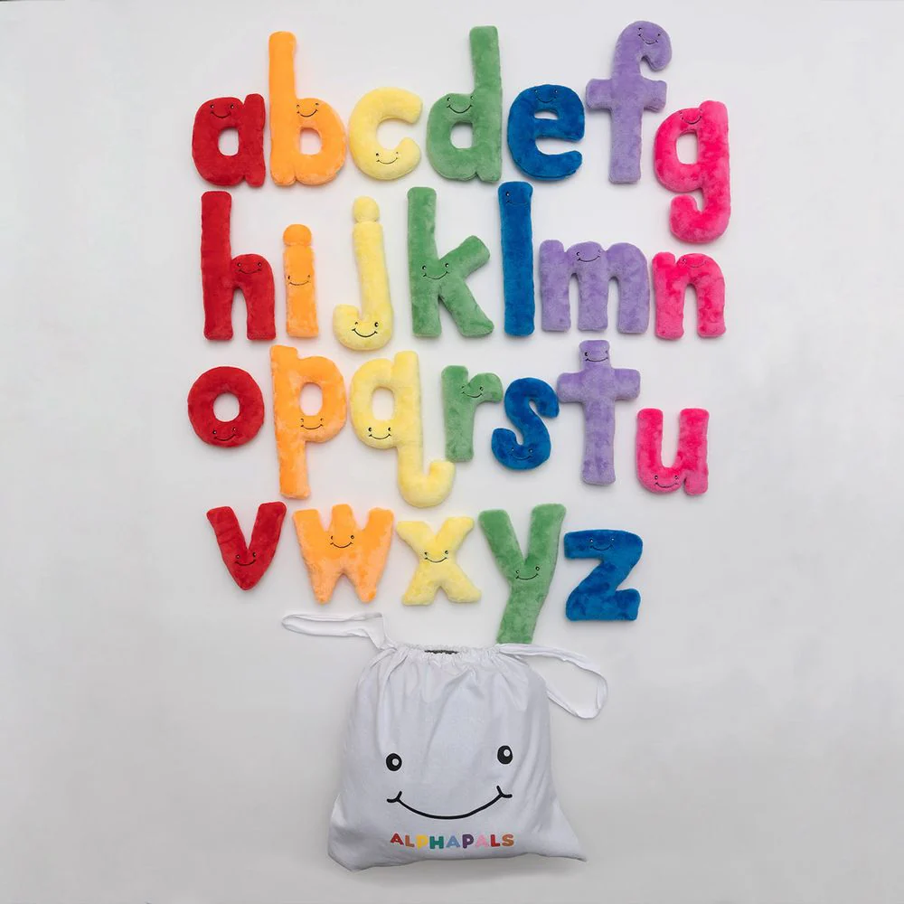 Alphabet Plush Set - Rainbow Lower Case Letters with White Drawstring Bag - Image 2