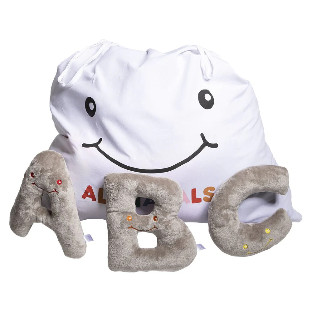 Alphabet Plush Set - Rhino Grey Letters with White Drawstring Bag