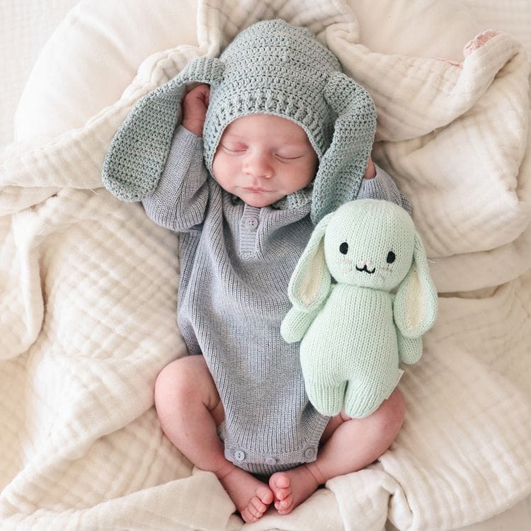 7" Baby Bunny (Mint) Hand-Knit Doll - Image 2