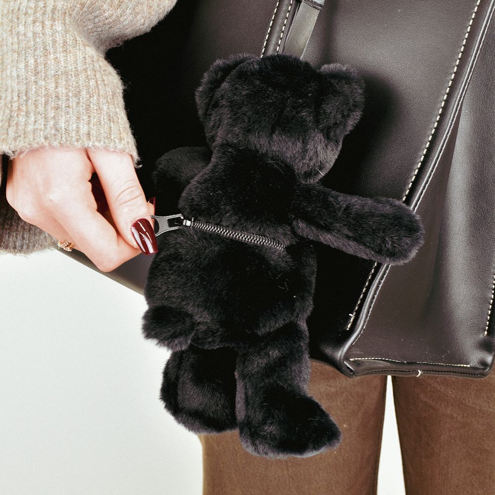 Plush Teddy Bear Bag Charm - Black - Image 2