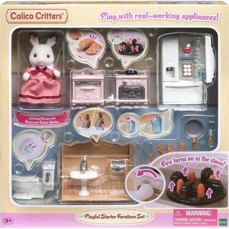 Calico Critters Playful Starter Furniture Set, Dollhouse Furniture Set with Figure and "Working" Appliances - Image 2