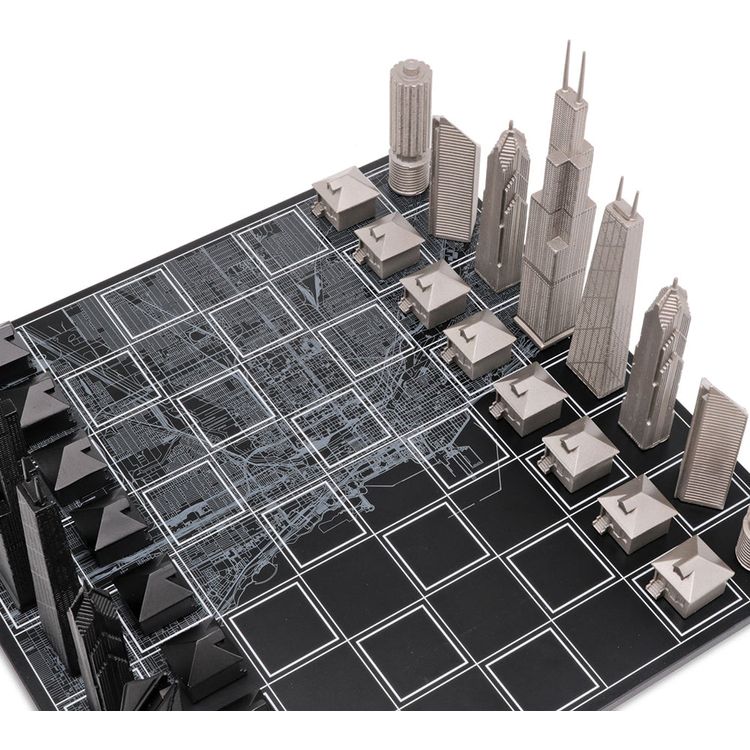 Chicago Edition Stainless Steel Chess Set with Wood Map Board - Image 2