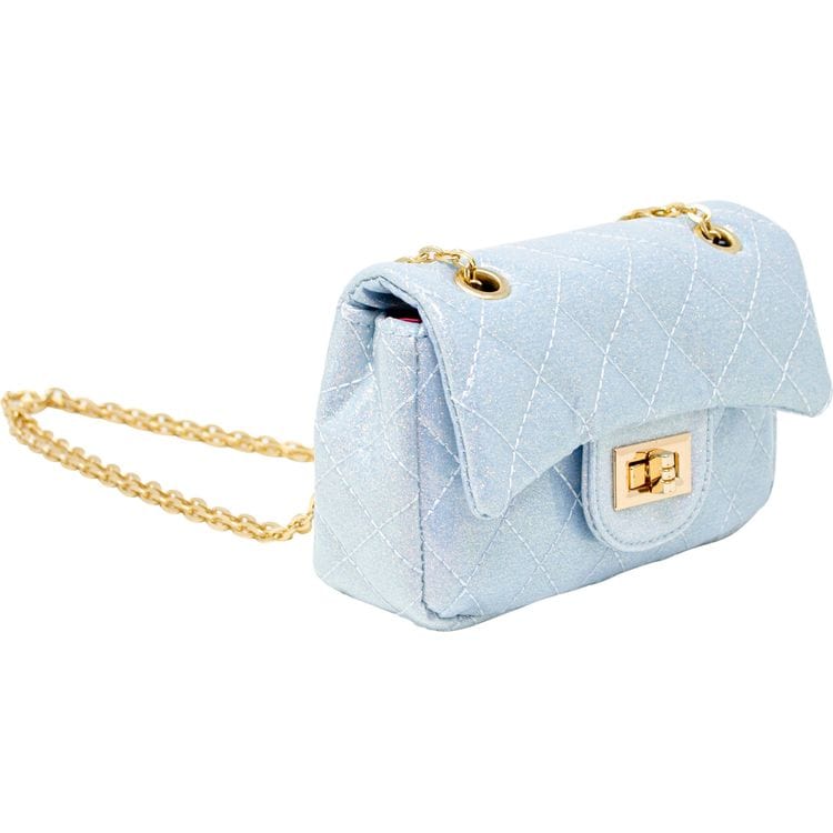 Classic Quilted Sparkle Mini Purse - Sky Blue - Image 3