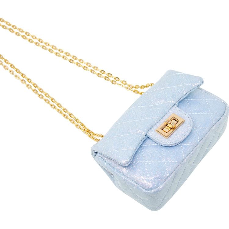 Classic Quilted Sparkle Mini Purse - Sky Blue - Image 4