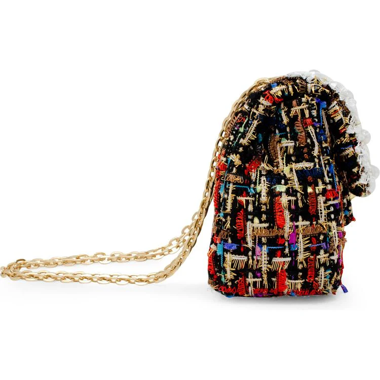 Classic Tweed Handbag with Pearls - Black - Image 2