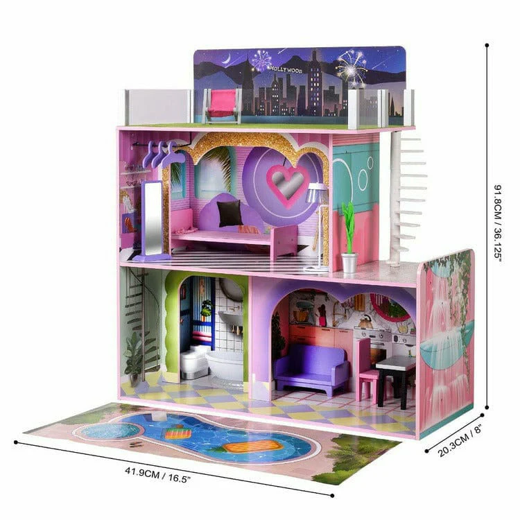 Kids Dreamland Sunset 3-Level Dollhouse Set for 12" Dolls - Image 11