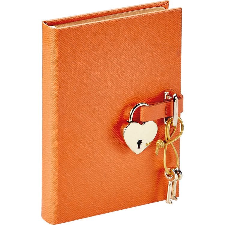 Heart Lock Journal in Orange Saffiano Leather - Image 2