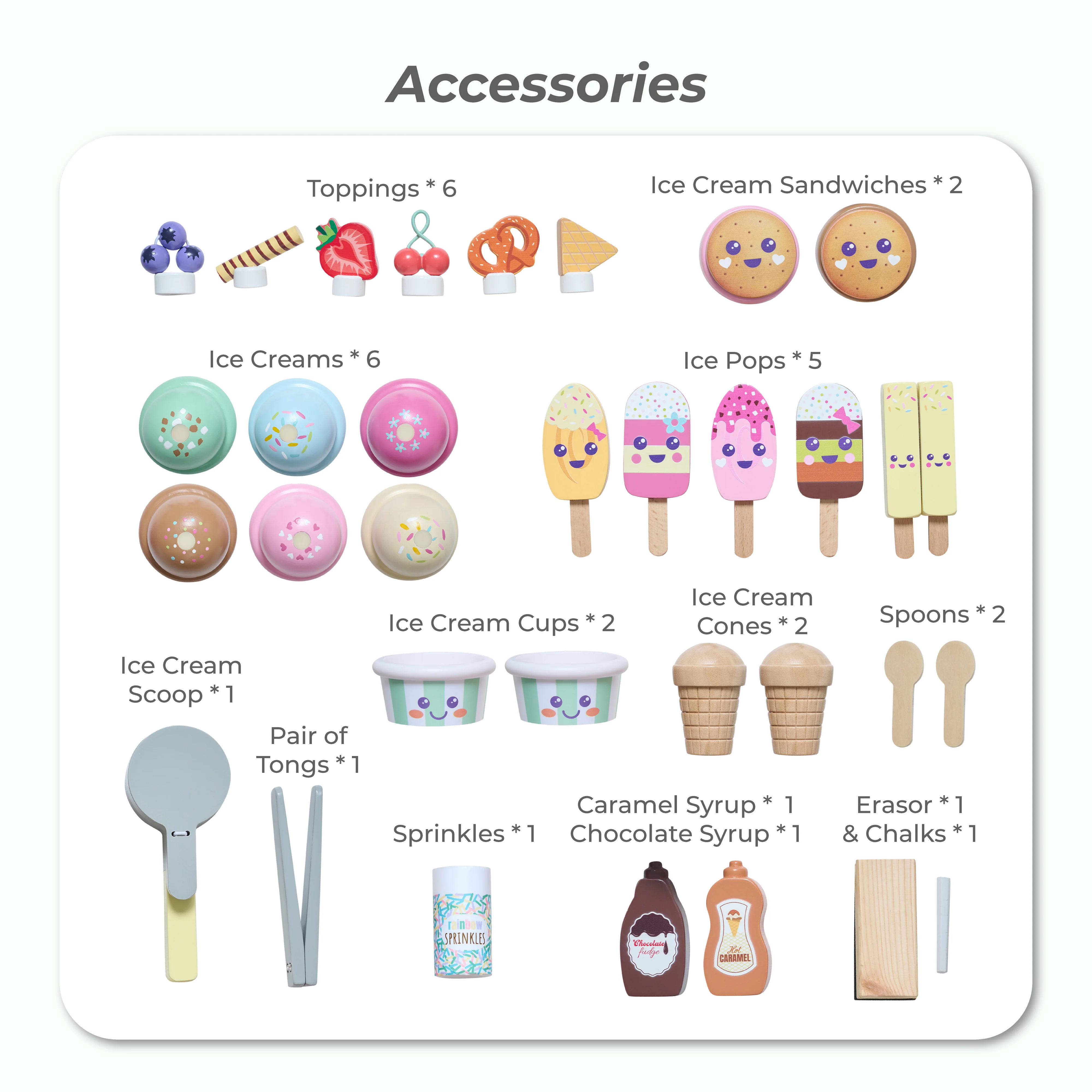 Jolly Pals Wood Ice Cream Stand with 33 Accessories and Chalkboard - Image 7