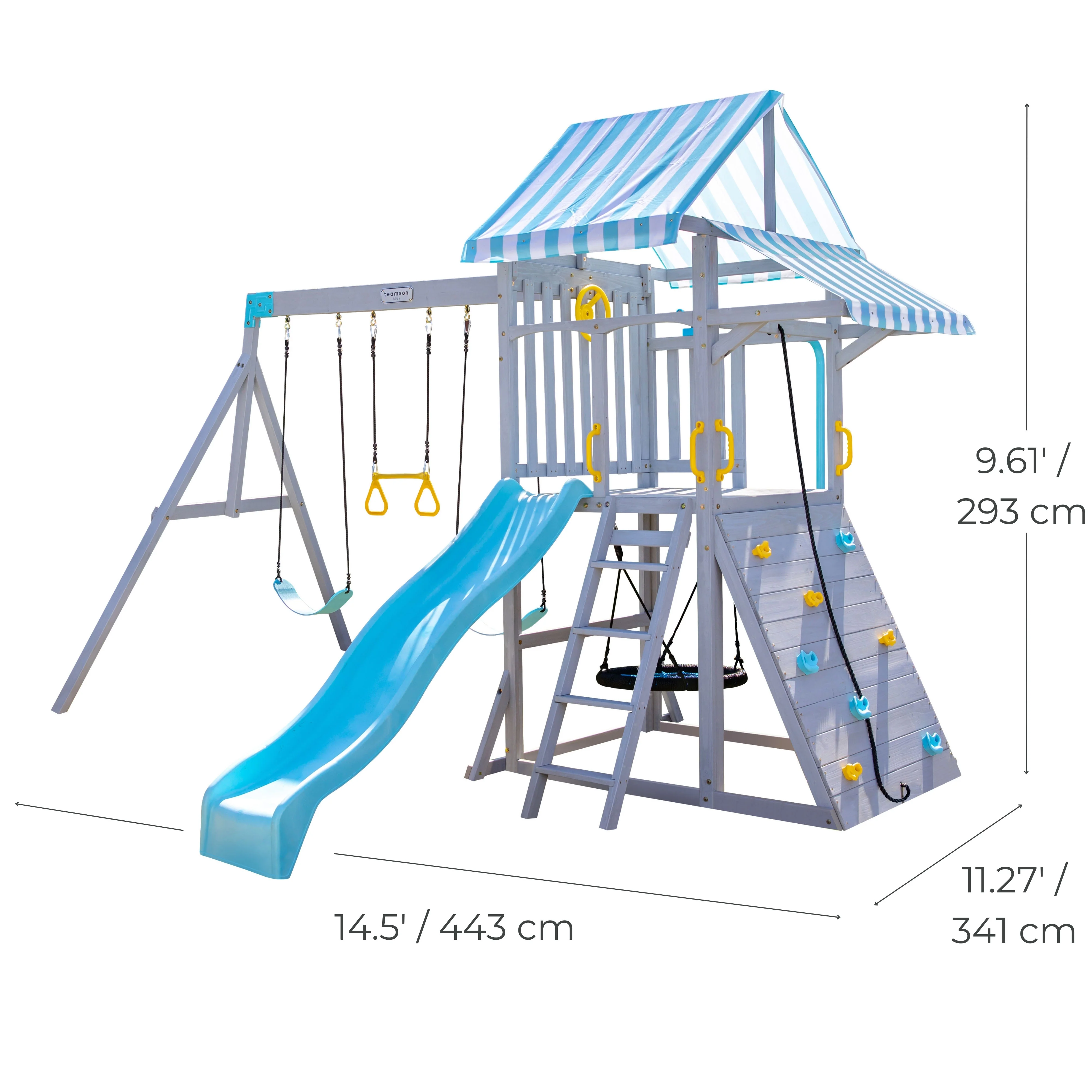 Laguna Wooden Swing Set with Slide & Rock Wall - Gray - Image 10
