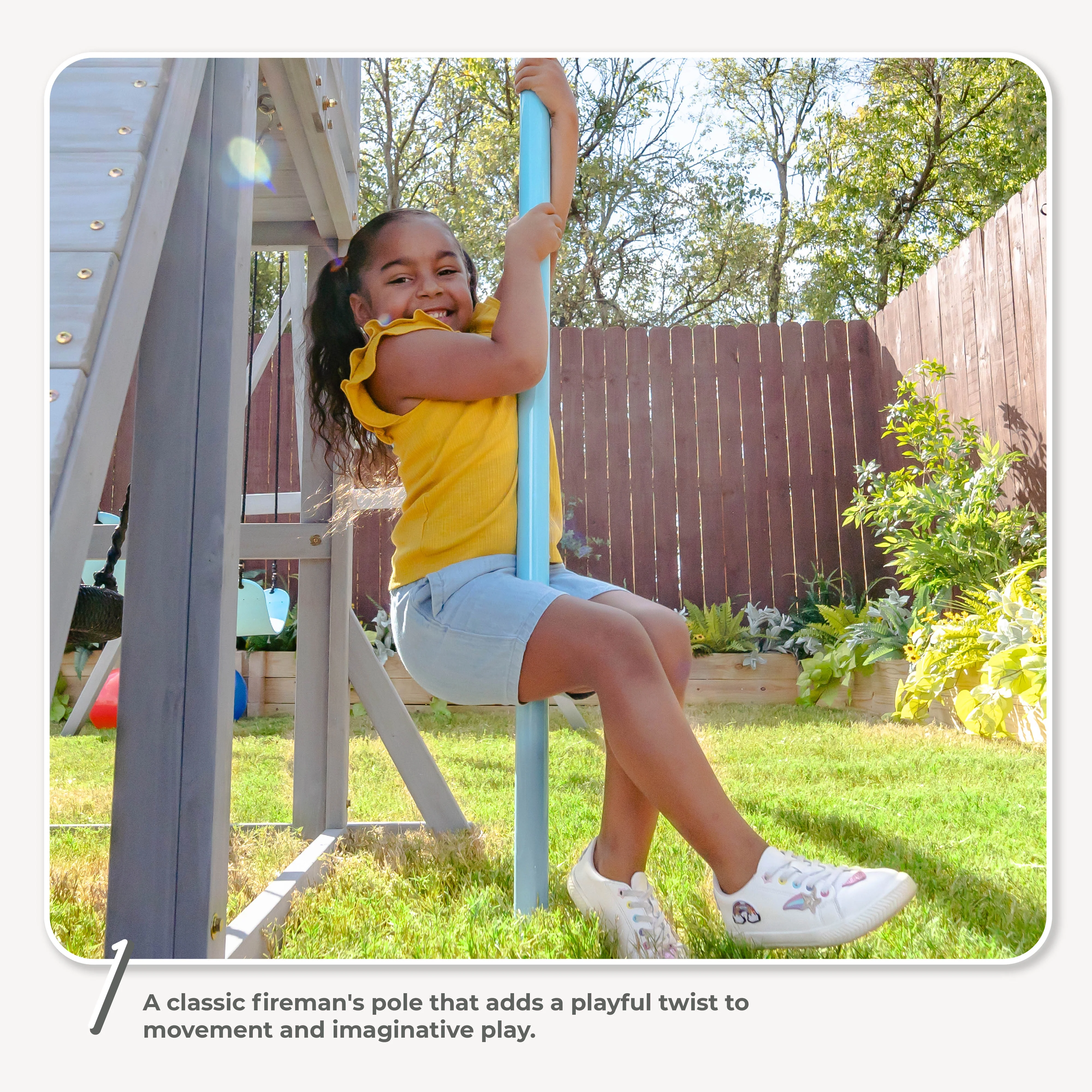 Laguna Wooden Swing Set with Slide & Rock Wall - Gray - Image 4