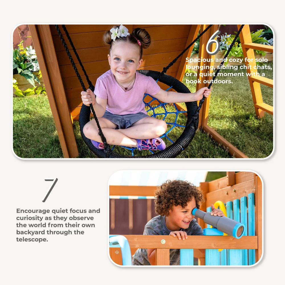 Laguna Wooden Swing Set with Slide & Rock Wall - Aqua & Natural - Image 7