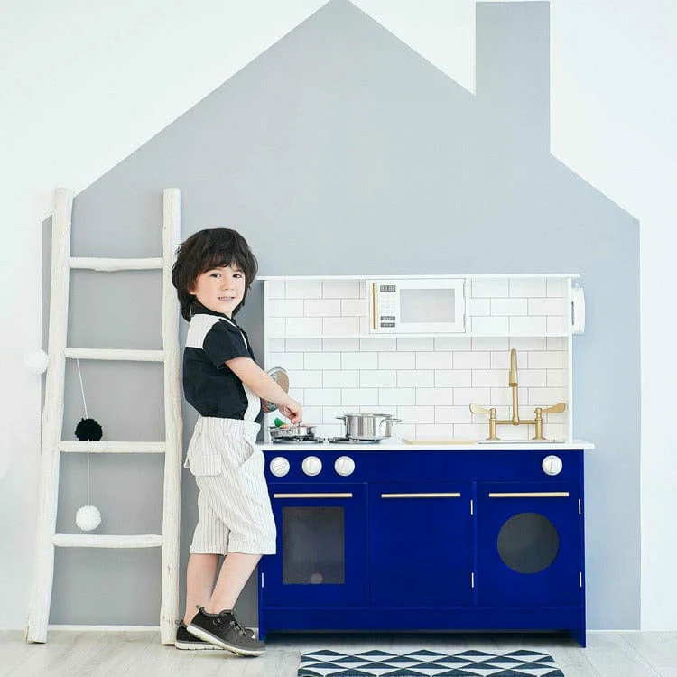 Little Chef Berlin Modern Play Kitchen - White / Blue - Image 2