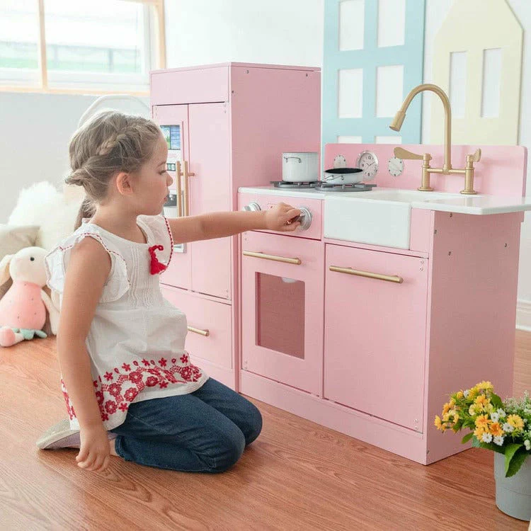 Teamson Kids Little Chef Charlotte 2-Piece Modular Wooden Play Kitchen, Pink - Image 2