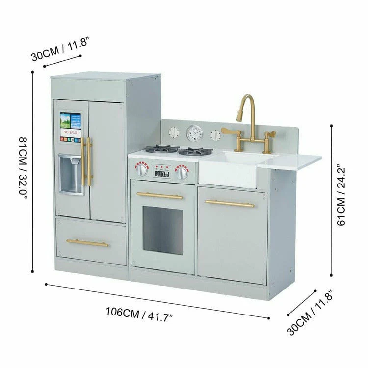 Teamson Kids Little Chef Charlotte Modern Modular Wooden Play Kitchen, Grey/Gold - Image 3