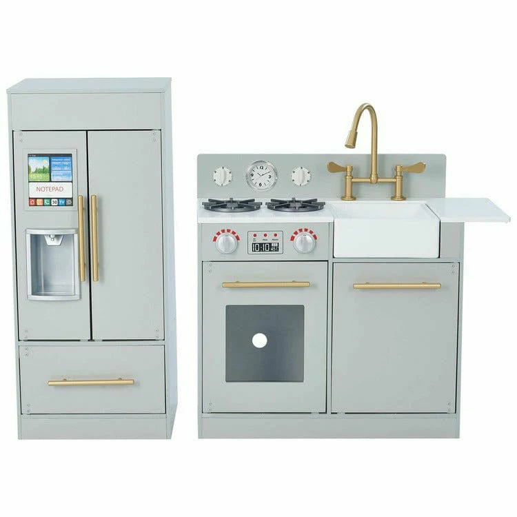 Teamson Kids Little Chef Charlotte Modern Modular Wooden Play Kitchen, Grey/Gold - Image 6