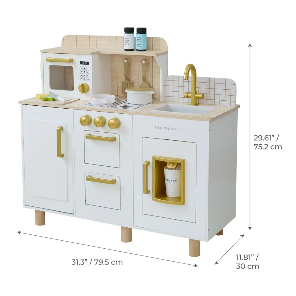 Little Chef Hampton Wooden Play Kitchen with Ice Dispenser & Sink - White - Image 10
