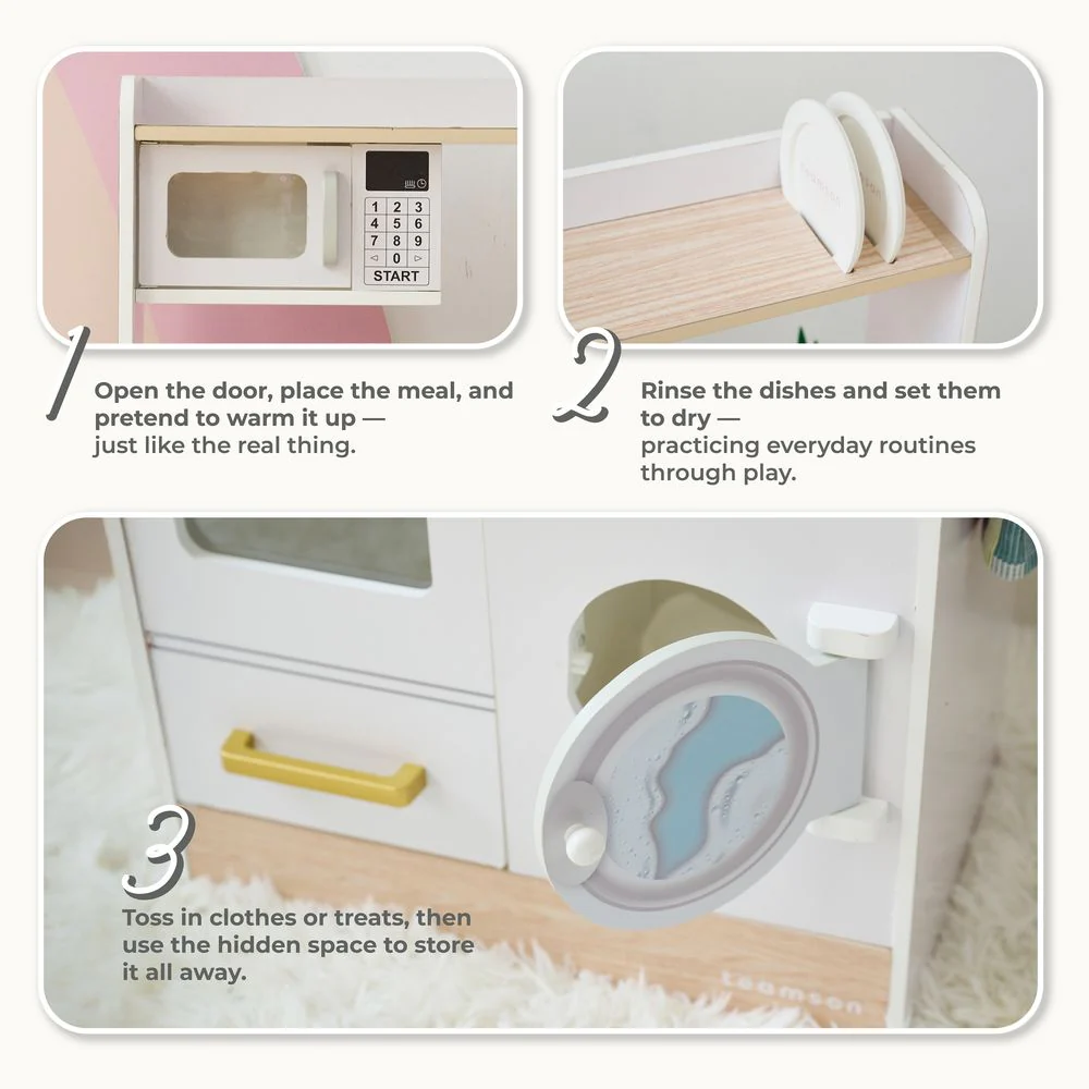 Little Chef Lake Tahoe Wooden Play Kitchen Washer & Mini Garden - White - Image 3