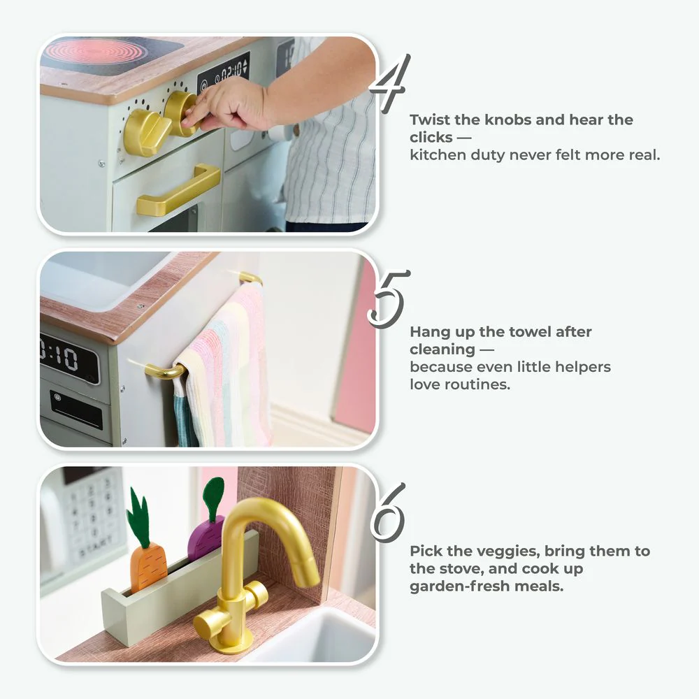Little Chef Lake Tahoe Wooden Play Kitchen Washer & Mini Garden - Pink - Image 4