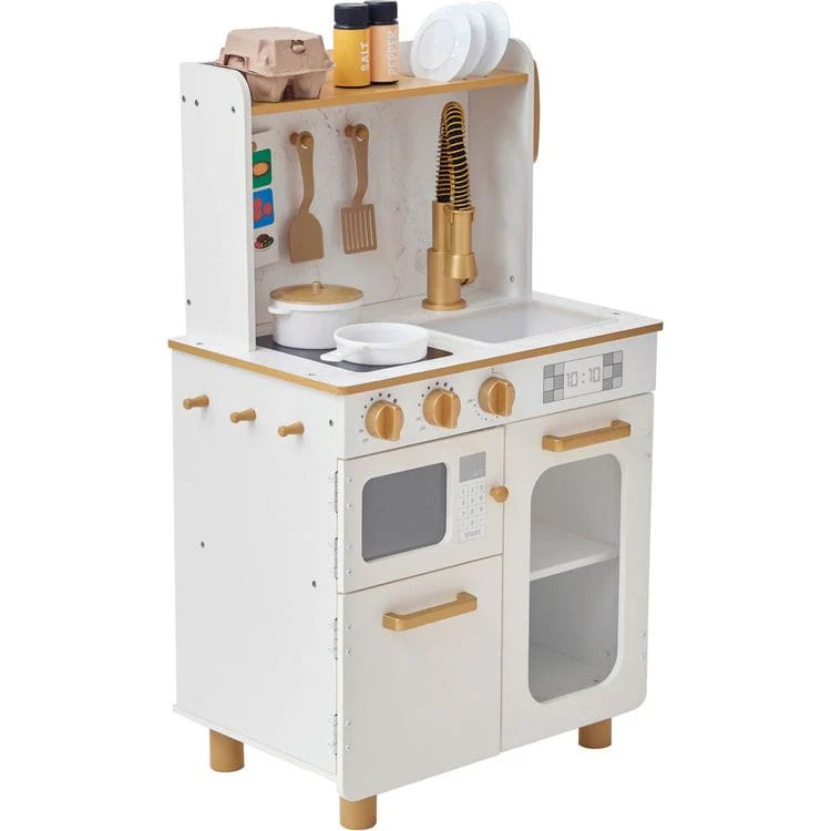 Little Chef Memphis Play Kitchen + Accessories - White/Gold - Image 2