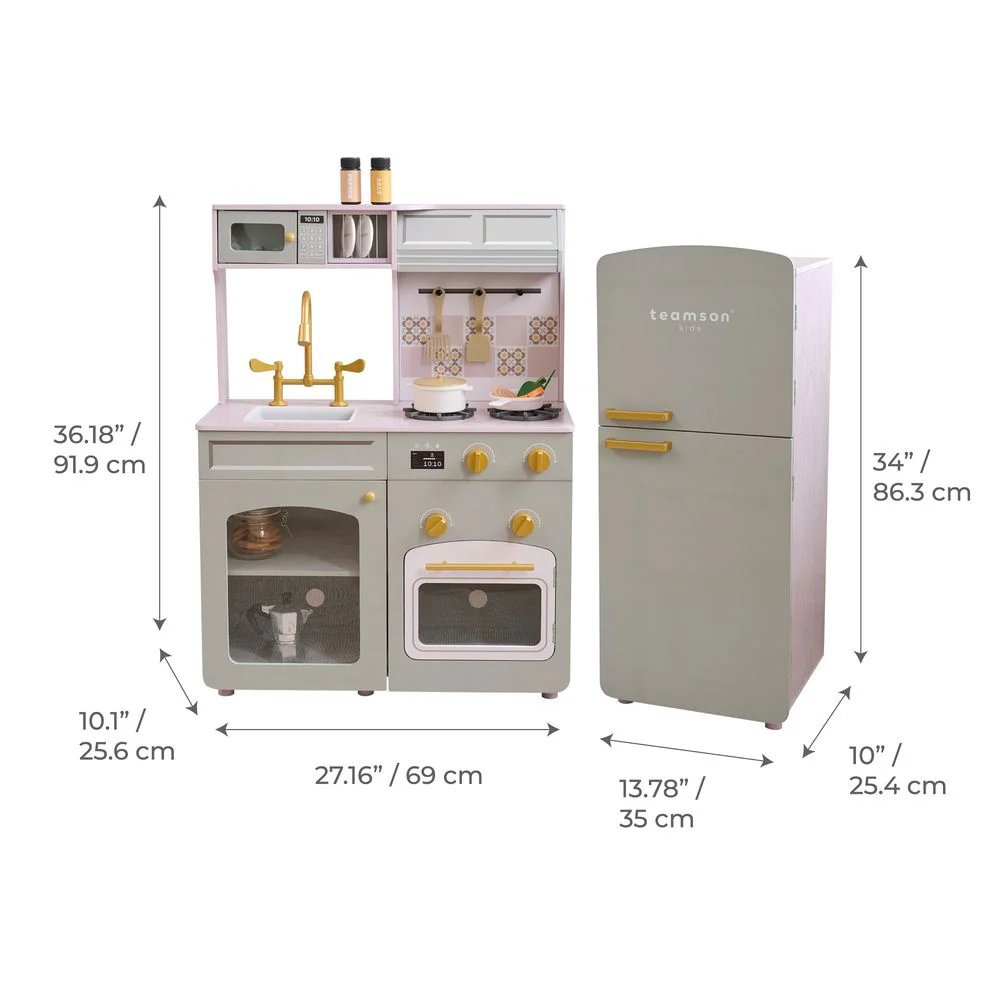 Little Chef Normandy Wooden Play Kitchen with Modular Fridge & Sink - Grey - Image 6