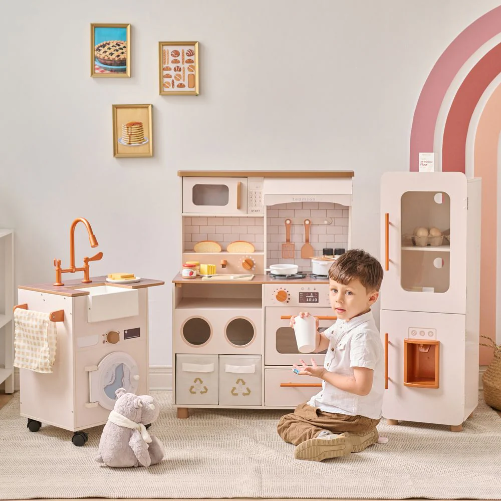 Little Chef Savannah Wooden Play Kitchen with 3 Modular Pieces - Cream - Image 2