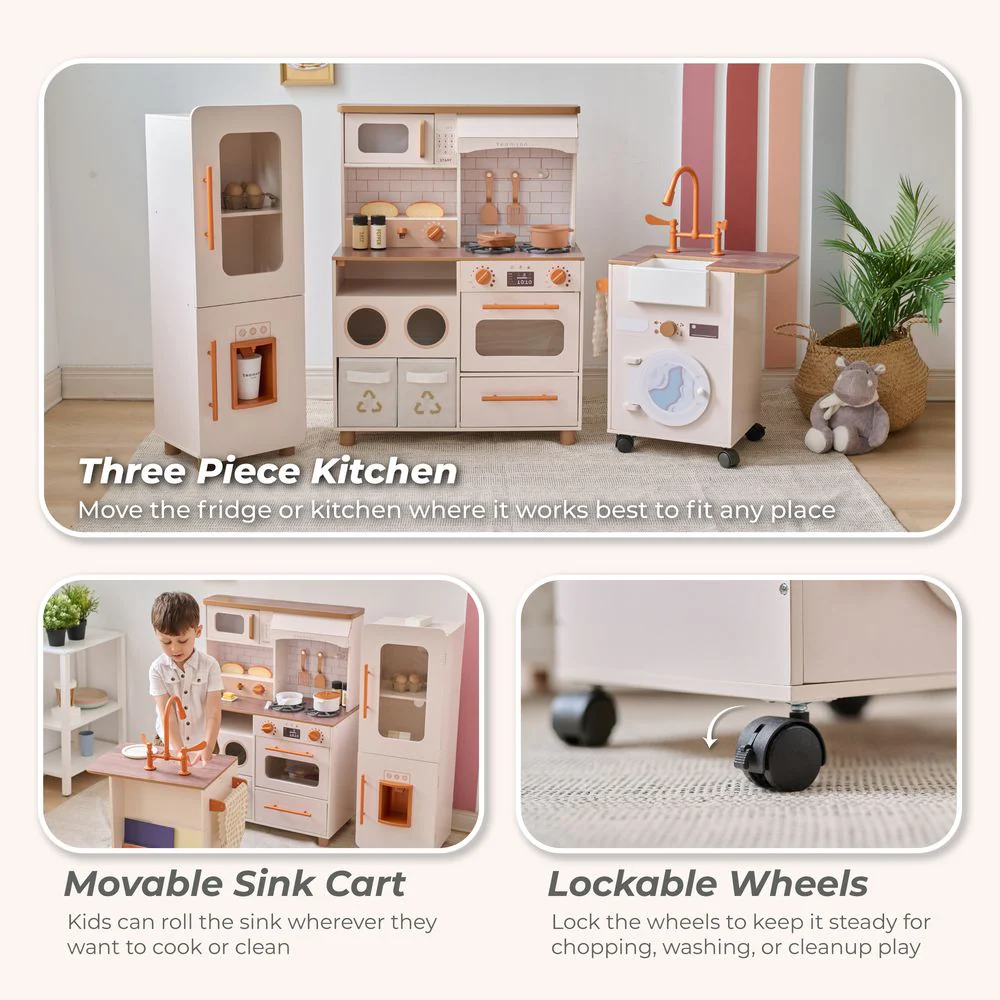 Little Chef Savannah Wooden Play Kitchen with 3 Modular Pieces - Cream - Image 7
