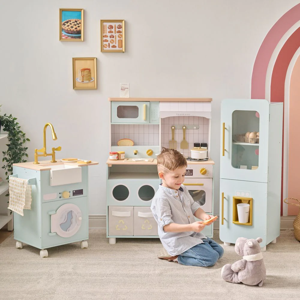 Little Chef Savannah Wooden Play Kitchen with 3 Modular Pieces - Light Blue - Image 2