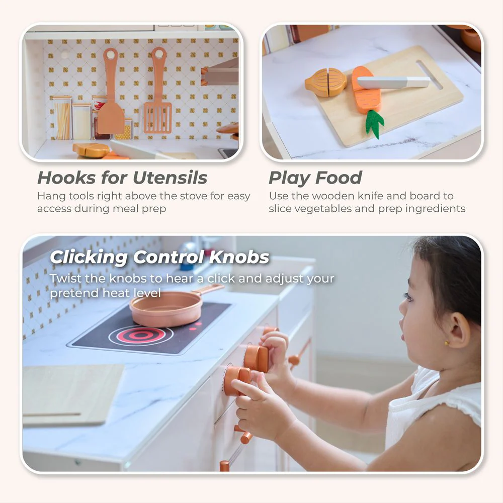 Little Chef St. Louis Wooden Play Kitchen with Sink & Ice Dispenser - Pink - Image 4