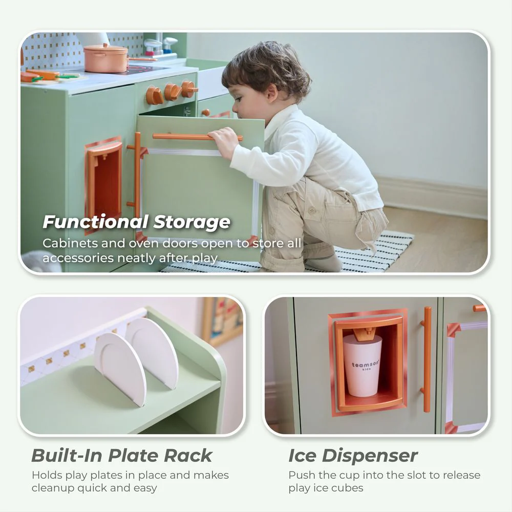 Little Chef St. Louis Wooden Play Kitchen with Sink & Ice Dispenser - Green - Image 4