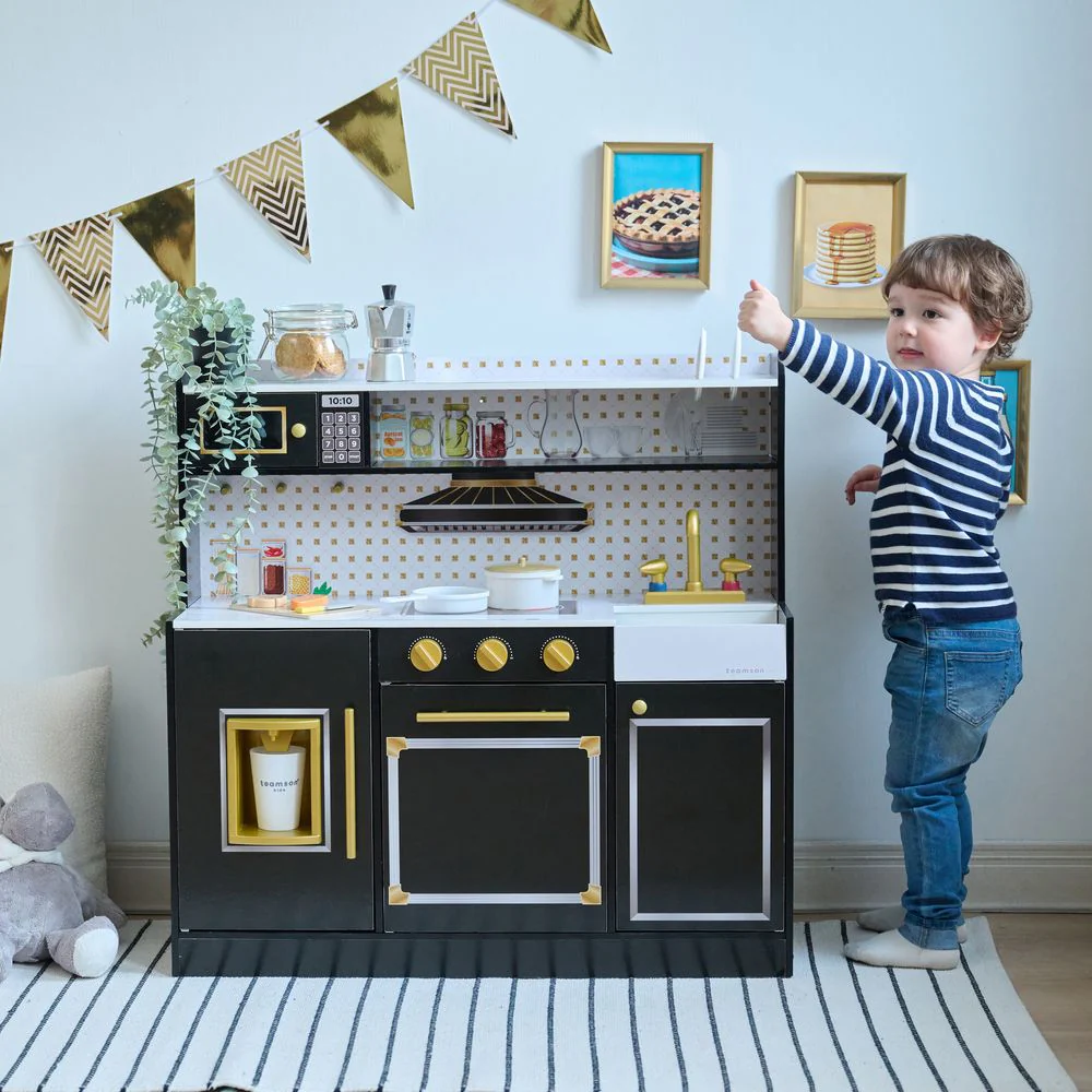Little Chef St. Louis Wooden Play Kitchen with Sink & Ice Dispenser - Black - Image 2