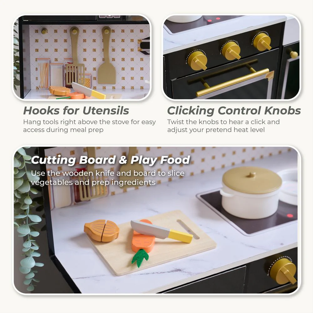 Little Chef St. Louis Wooden Play Kitchen with Sink & Ice Dispenser - Black - Image 3
