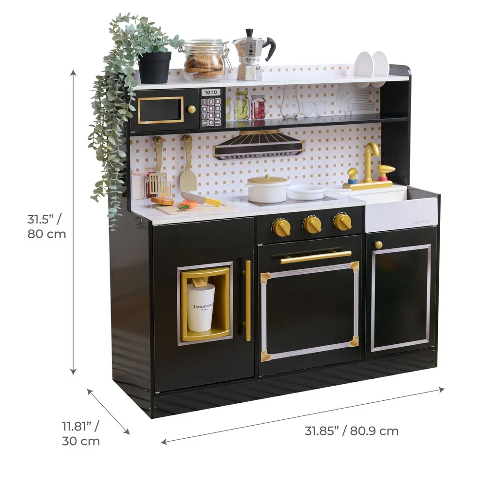 Little Chef St. Louis Wooden Play Kitchen with Sink & Ice Dispenser - Black - Image 6