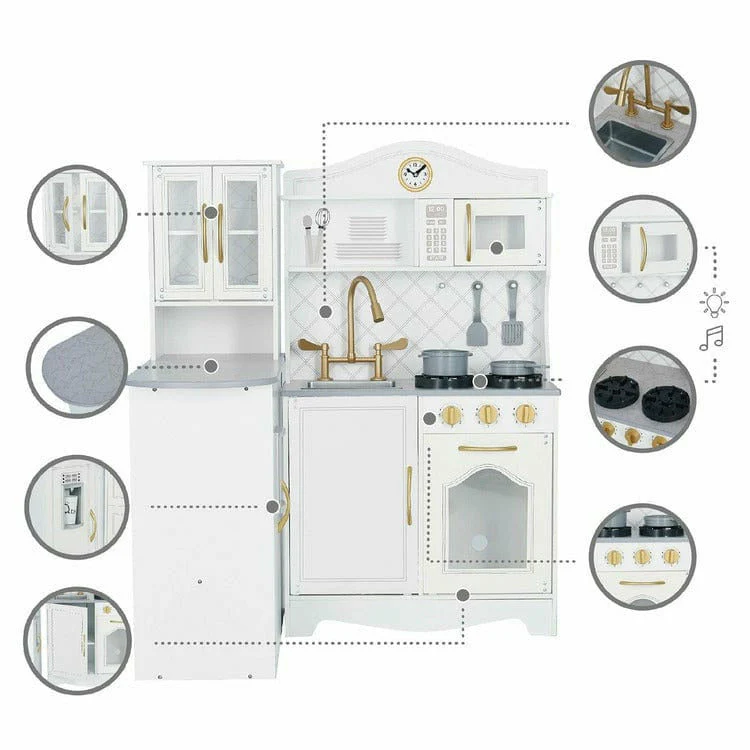 Little Chef Upper East Retro Play Kitchen - White / Gold - Image 4