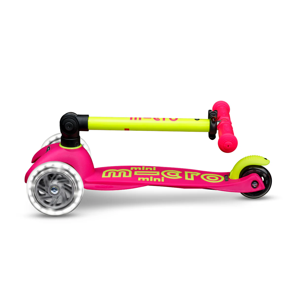 Mini Deluxe Foldable LED Scooter - Neon Flamingo Pink/Yellow - Image 8