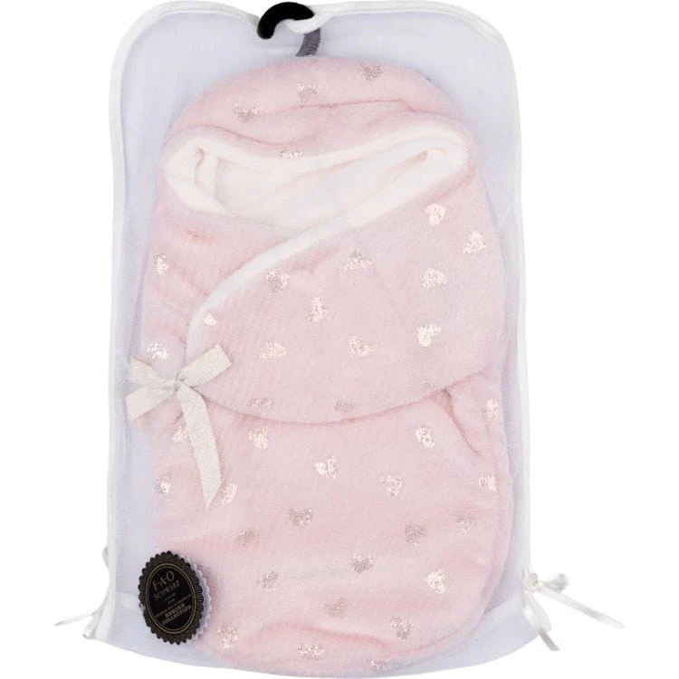 My FAO Doll Swaddle - Pink With Gold Hearts - Image 4