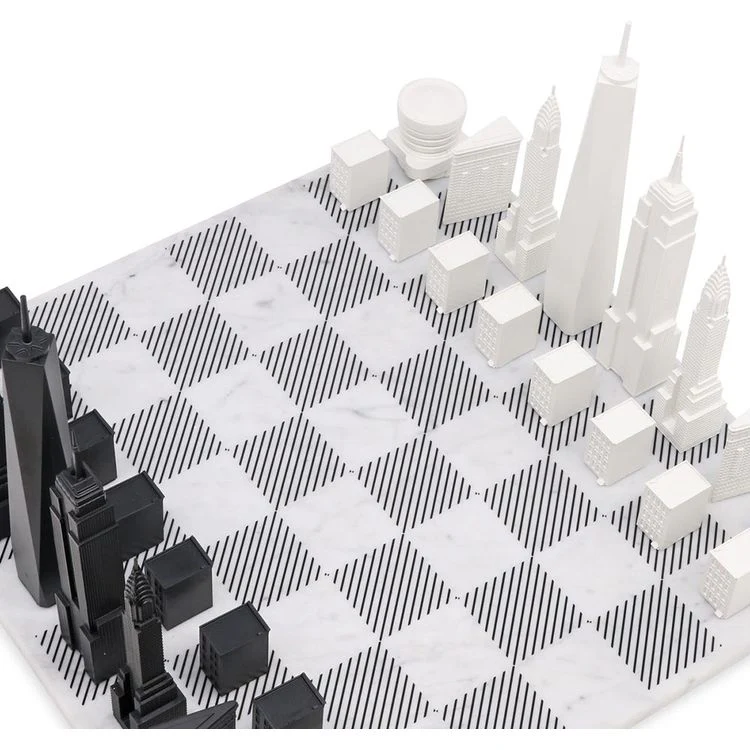 New York City Edition Acrylic Chess Set with Marble Hatch Board - Image 2