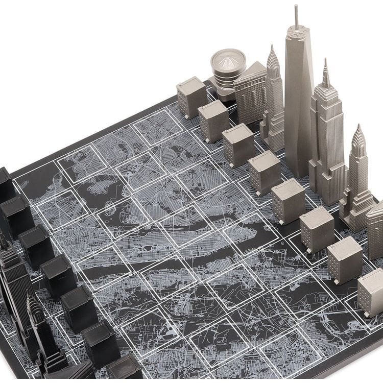 New York Edition Stainless Steel Chess Set with Wood Map Board - Image 2