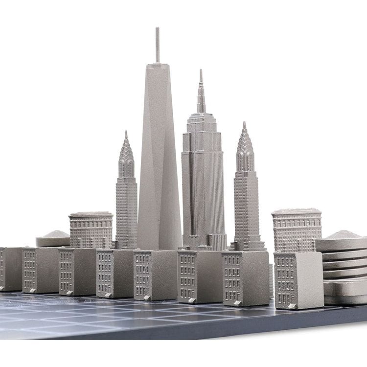 New York Edition Stainless Steel Chess Set with Wood Map Board - Image 3