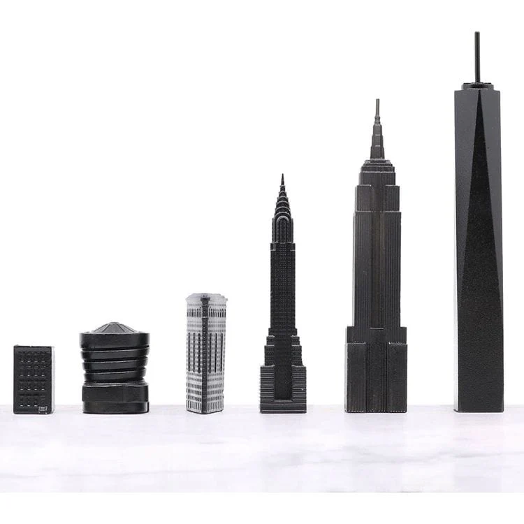 New York Edition Stainless Steel Chess Set with Wood Map Board - Image 4