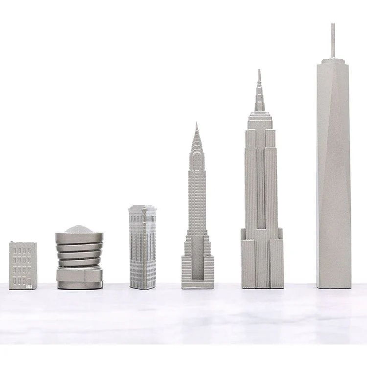 New York Edition Stainless Steel Chess Set with Wood Map Board - Image 5