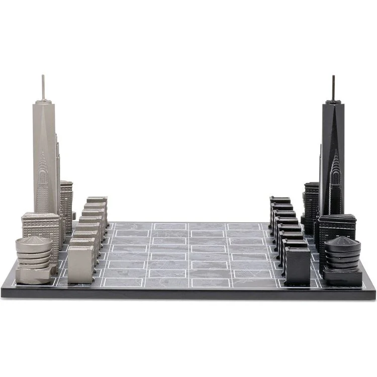 New York Edition Stainless Steel Chess Set with Wood Map Board - Image 6