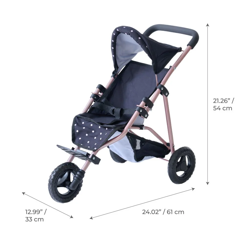Olivia's Little World Pin Up Doll Jogging Stroller & Retractable Canopy - Black - Image 11