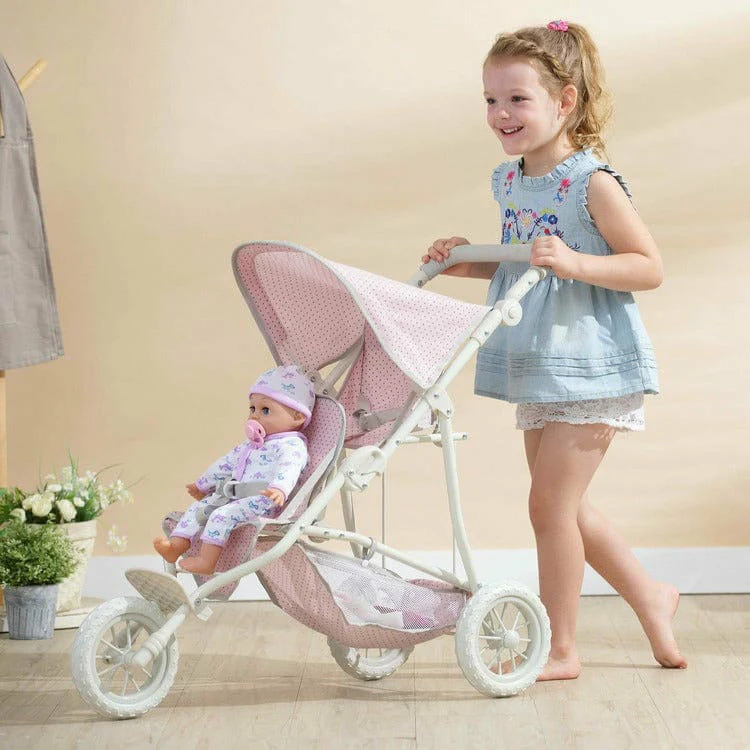 Olivia's Little World - Polka Dots Princess Baby Doll Twin Jogging Stroller - Pink & Grey - Image 2