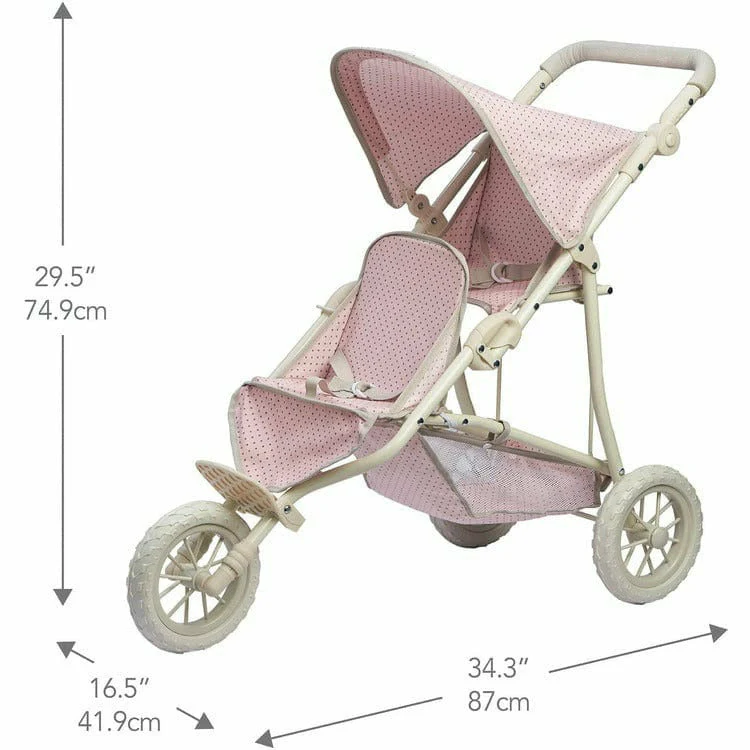 Olivia's Little World - Polka Dots Princess Baby Doll Twin Jogging Stroller - Pink & Grey - Image 7
