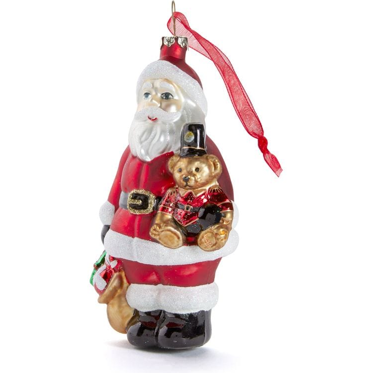 Santa & Teddy Bear Glass Ornament - Image 3