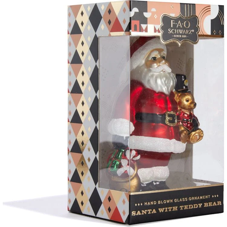 Santa & Teddy Bear Glass Ornament - Image 6